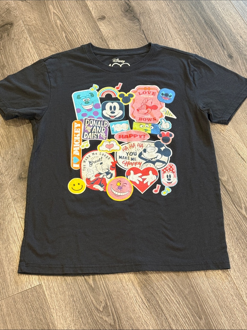 Disney 100 Short Sleeve T-Shirt with Colorful Character Patch Graphics